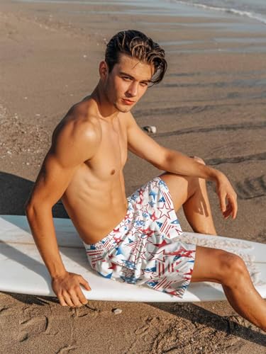 Mens Swim Trunks with Compression Liner,American Flag Stars Men's Inseam Board Shorts Quick Dry Bathing Suit for Men/Boys3
