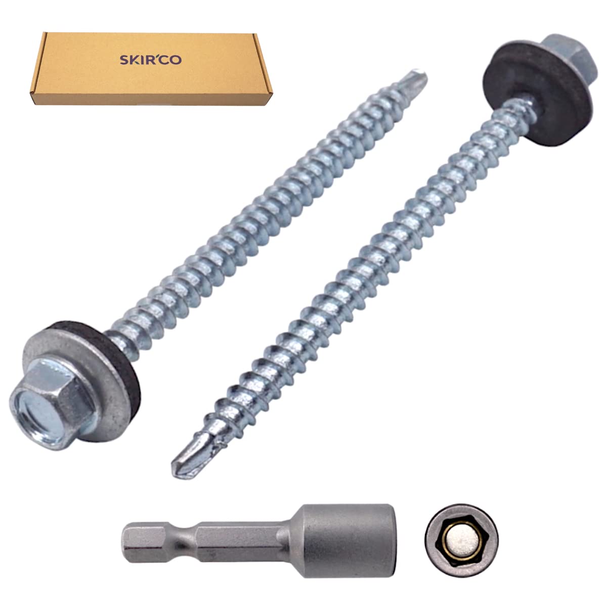 SKIR'CO (70 piezas) Tornillos para techos chapados en zinc, tornillos autoperforantes de 4,8 x 70 mm con arandelas de sellado EPDM