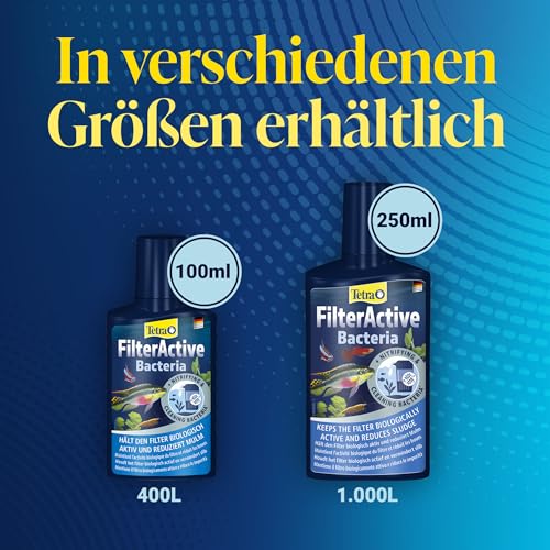Tetra FilterActive Bacteria - 2in1 Mix aus lebenden Starterbakterien und schlammreduzierenden Reinigungsbakterien, hält den Filter biologisch aktiv und reduziert Mulm, 250 ml