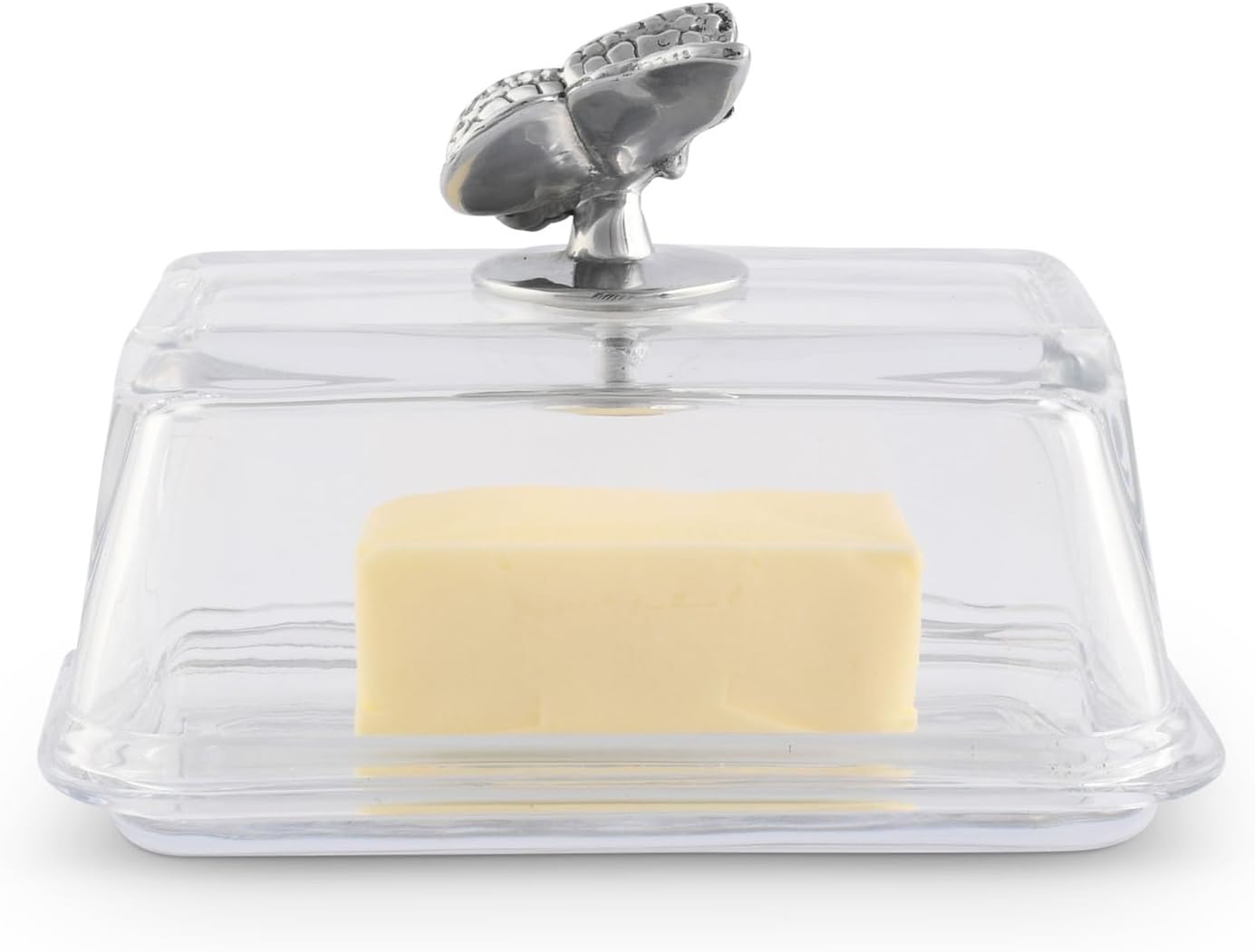 Arthur Court Glass Butter Dish with Lid Butterfly Knob | Classic 2-Piece Design Covered Butter Keeper | Covers and Holds a Standard Stick of Butter | Farmhouse Spring Décor