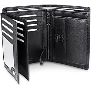 Frentree® Herren Geldbörse aus Nappa Leder mit RFID Schutz, 15 Kartenfächer, Hochformat Portemonnaie, Schwarz