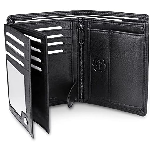 Frentree® Herren Geldbörse aus Nappa Leder mit RFID Schutz, 15 Kartenfächer, Hochformat Portemonnaie, Schwarz