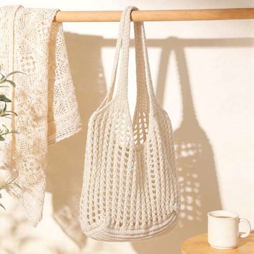 Image of Crochet Tote Beach Bags for Women Mesh Knit Boho Hobo Shoulder Bag