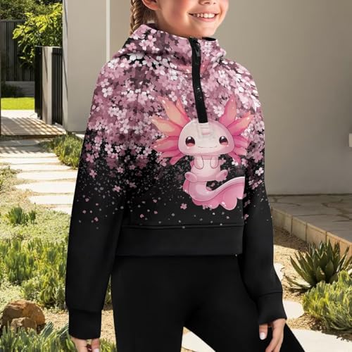 Uourmeti Girls Long Sleeve Cropped Hoodies Fall Clothes Half Zip Up Pullover Tops with Pockets3