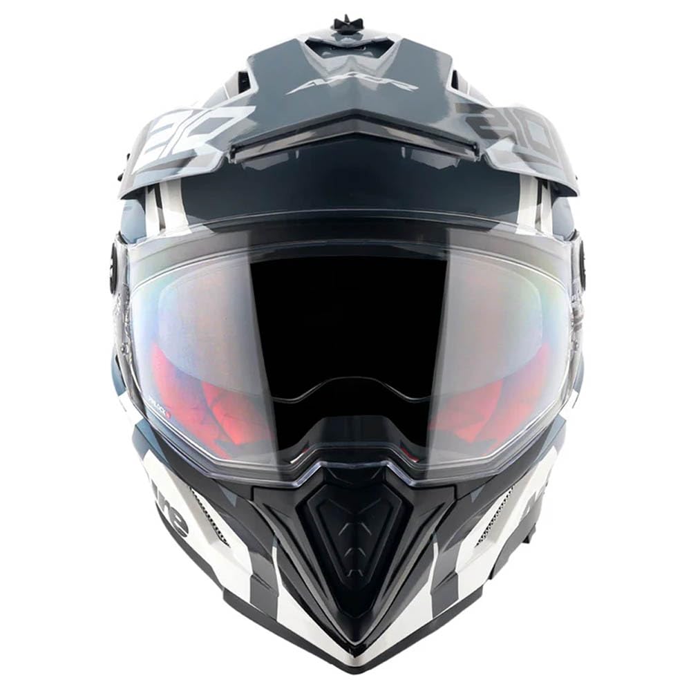 AXOR X-Cross Dual Designed Speed Blanco Gris - Casco de Moto Trail Adventure, Off Road con Visor Solar Homologado ECE 22.06