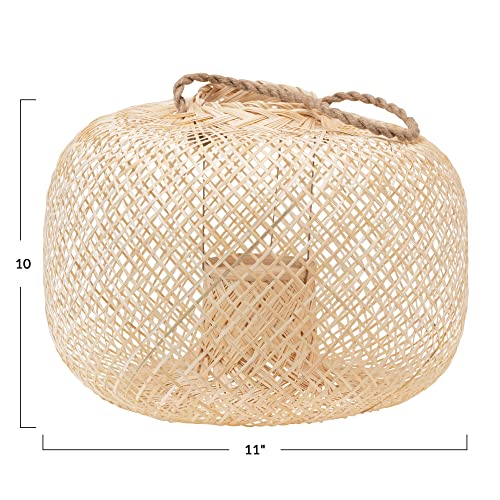 Bloomingville Hand-Woven Bamboo Lantern with Jute Handle & Glass Insert, Natural Candle Holder - Image 4