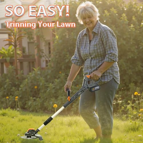 Electric Weed Wacker Cordless,24V Weed Cordless Eater Battery Powered,Brush Cutter with 2Pcs 4.0Ah Batteries,1300W Motor,2 Types Blades,Grass/String Trimmer Lawn for Yard and Garden by Bamihui - Image 7