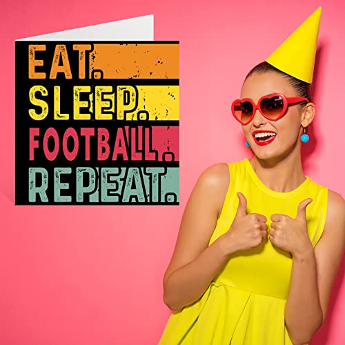 Birthday Card Funny For Her Or Him - Eat, Sleep, Football, Repeat - Happy Birthday Cards For Sports American Football Lovers Gifts, 5.7 X 5.7 Inch Birthday Greeting Cards For All Occasions Kids Or Adult #TOP6