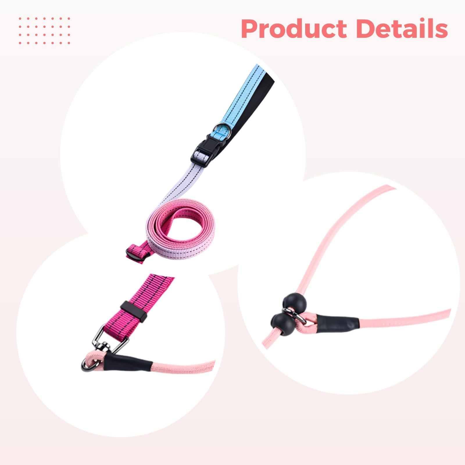 Laisse pour Chien Mains Libres, Design P-Leash, dégradé Bleu Rose, Laisse d'entraînement sans Traction, Boucle à Ressort, éléments réfléchissants, Corde en Nylon réglable de 140 à 230 cm