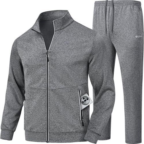 Men's Tracksuits Sweatsuits for Men Track Suits 2 Piece Set Casual Running Jogging Warm Up Full Zip Sweat Suits, C, Dark Grey, Large