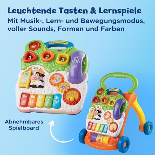 Vtech Spiel- und Laufwagen I Interaktive Laufhilfe mit Licht Musik & abnehmbarem Spielboard I Lerncenter mit Klaviertasten & Formen I Bremse & Lautstärke regelbar I Kinder 12–36 Monate