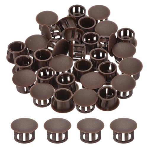 Image of MECCANIXITY 64PCS 13mm(1 /2 inch) Brown Plastic Hole Plugs, Flush Type Panel Hole Plugs Insert End Caps for Locking Hole Tubes Furniture Cabinet