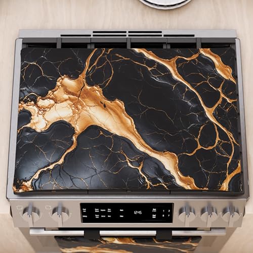 PETTI Artigiani Italiani - Coprifornelli Cucina Moderno Effetto Marmo Nero e Oro, Copri Fuochi Piano Cottura 40x70 cm, 100% Made in Italy