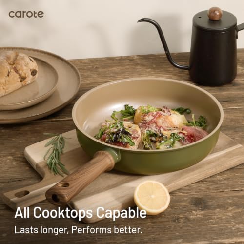 Image of CAROTE 21pcs Ceramic Cookware Set Nonstick Pots and Pans set, Induction Cookware Set Kitchen Cooking Sets, Pot and Pan Non Stick w /Frying pan (PFAS Free), Green