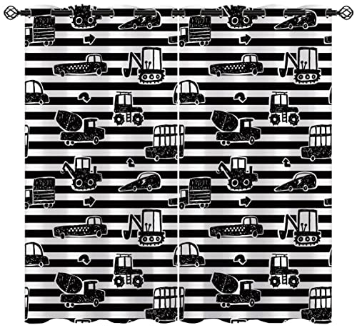 ONINUO Cartoon Car Blackout Curtains for Girls Boy Home Decor, Cute Vehicle Excavator Machinery Auto Grommet Thermal Insulated Drapes Darkening Window Curtain for Bedroom Living Room, 63 x 63 Inch