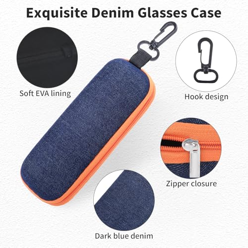 Image of 3 PCS Denim Glasses Case,Zipper Eye Glass Case Portable Glasses Storage Box, Travel Glass Cases with Hook Clasp