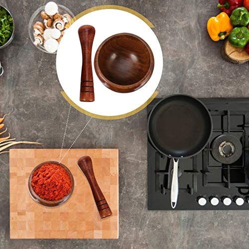 Cabilock Pilão de madeira e Mortar Ser espremedor de alho Moedor de Alho Guacamole Mortar para Tempe