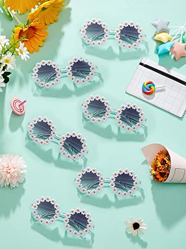 Flutesan 12 Pairs Daisy Sunglasses Bulk Flower Round Sunglasses for Funny Party Beach Party Eyewear(White Flower)4