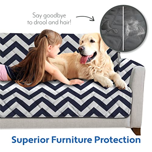 Mighty Monkey Patented Recliner Slipcover, Reversible Tear Resistant Soft Quilted Microfiber, 28” Seat Width, Durable Furniture Stain Protector With Straps, Washable Cover For Dogs, Chevron Navy White #TOP1
