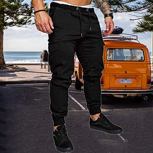 sandbank Men's Jogger Pants Multi Pocket Casual Pants Low Waist Solid Trousers Stretch Slim Fit Sports Cargo Pants4