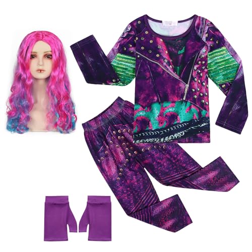 Mirweon Disfraz de Mal Descendant Mal Isles Of The Lost, disfraz de Mal Evies, camisa y pantalones para disfrazarse de Halloween