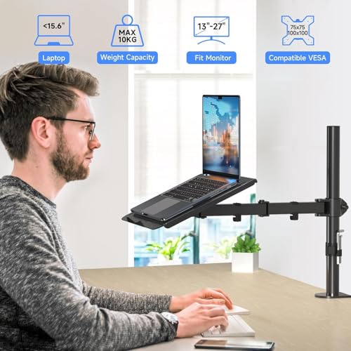 suptek Soporte para Monitor con Bandeja para Computadora Portátil, Brazo Monitor para 13-27 Pulgadas PC y hasta de 15,6 Pulgadas Portatil Ordenador, hasta 10kgs, Giro y Rotación - MD6421TP004 - imagen 3
