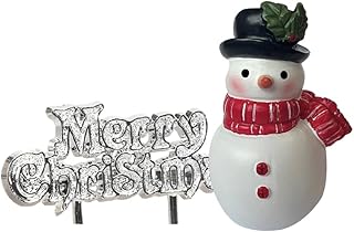 Anniversary House 2pcs Snowman With Lamp Resin Cake Topper - Silver Merry Christmas Motto Toppers Design - Reusable Festive Cake Decorations for Christmas, Yule Logs, Parties & Gifts