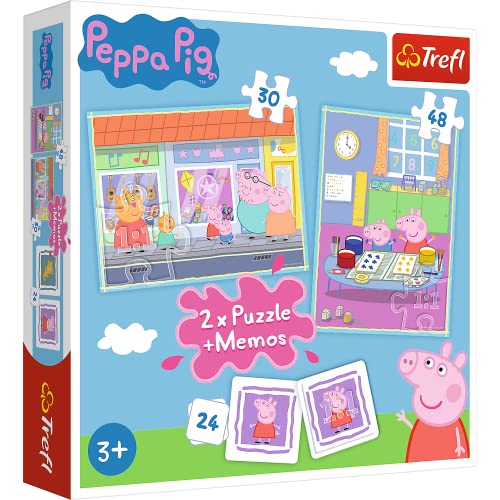 Trefl 90600 Day, Peppa Pig 2 x Puzzle + memos, für Kinder ab 3 Jahren Box, Multicoloured, 27,5x20,5cm