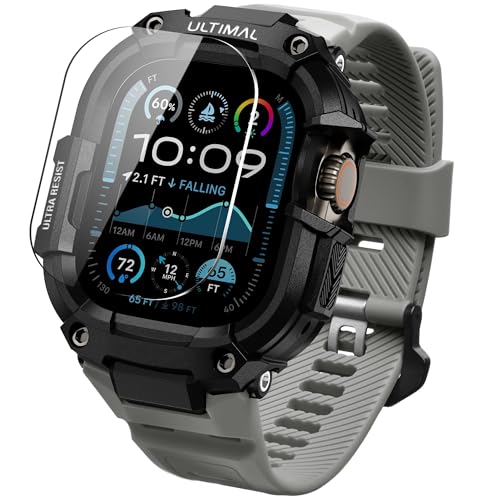 ULTIMAL Rugged Band with Case for Apple Watch 49mm, Military-Grade Shockproof Protective Strap for Men, All-in-One Outdoor Sport Watch Band Compatible with Apple watch Ultra 3/2/1 (Grey)