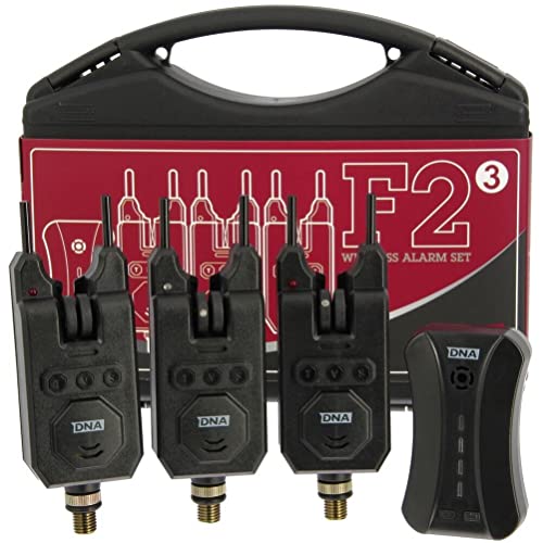 DNA Leisure Fishing Bite Alarm Set 3pc With Wireless Receiver Tone Volume & Sensitive Carp, Black