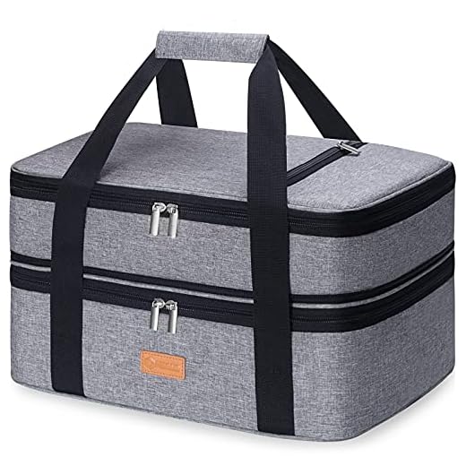 Poruary Casserole Carrier for Hot or Cold Food,Expandable Insulated Bag,Perfect Lasagna Holder Tote for Potlucks, Picnics,Beaches,Traveling or Gifts,Fits 9“x13” Baking Dish,Gray