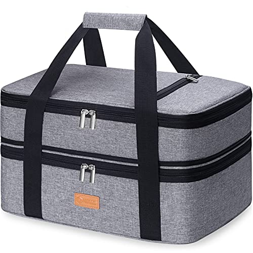 Product Image of the Casserole Carrier for Hot or Cold Food,Expandable Insulated Bag,Perfect Lasagna Holder Tote for Potlucks, Picnics,Beaches,Traveling or Gifts,Fits 9“x13” Baking Dish,Gray