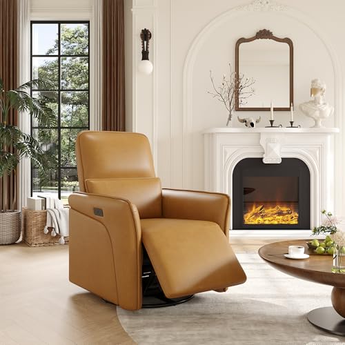 Sillón reclinable giratorio marrón en cuero sintético miniatura 6