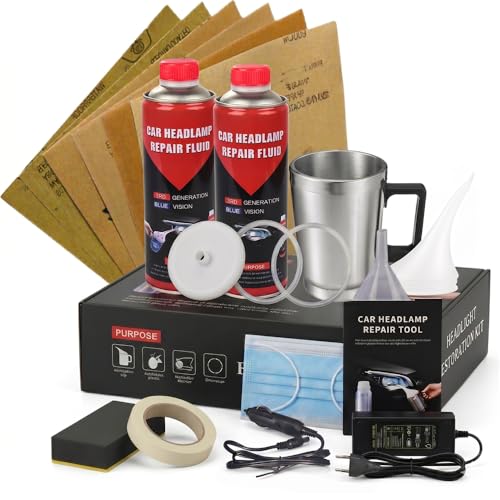 Ctopkatuo Profi-Scheinwerfer-Aufbereitungsset - Komplettset zur Scheinwerfer-Restaurierung mit 2×800ml Polymer-Beschichtung Zerstäuberbecher & Dual-Netzteil (12V/220V) - Scheinwerfer Bedampfung Kit