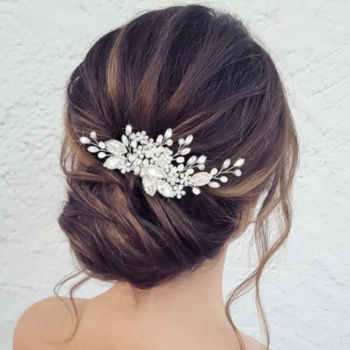 Zoestar Strass Braut Hochzeit Haarkamm Kristall Braut Kopfschmuck Perle Hochzeit Haarschmuck für Frauen und Mädchen