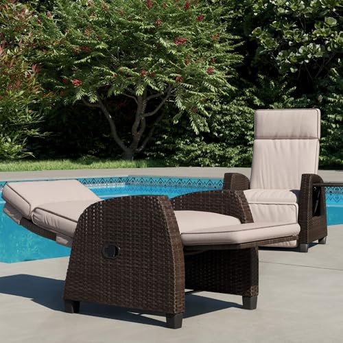 Grand Patio MUER-1 Outdoor Recliner Moor Lay Flat Recliner With Flip Table Push Back Wicker Reclining Lounge Chair Flax thumb #7