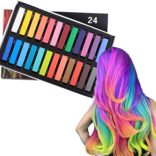 Tizas Para El Pelo, Juego De Tinte Temporal De 24 Colores, Tinte Para El Cabello Desechable Lavable Y No TóXico, Tinte Para El Cabello Para Navidad, Carnaval, Fiesta, Cosplay