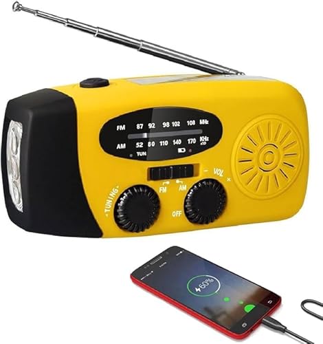 【緊急防災充電】ラジオライト 防災ラジオ ストラップ ーラー/手回し発電 USB充電 スマホ充電 非常用照明器具 災害用 防水 コンパクト 大容量2000mAh 懐中電灯 AM/FM対応 防災グッズ 地震 震災 津波 台風などの緊急対策 (yellow)
