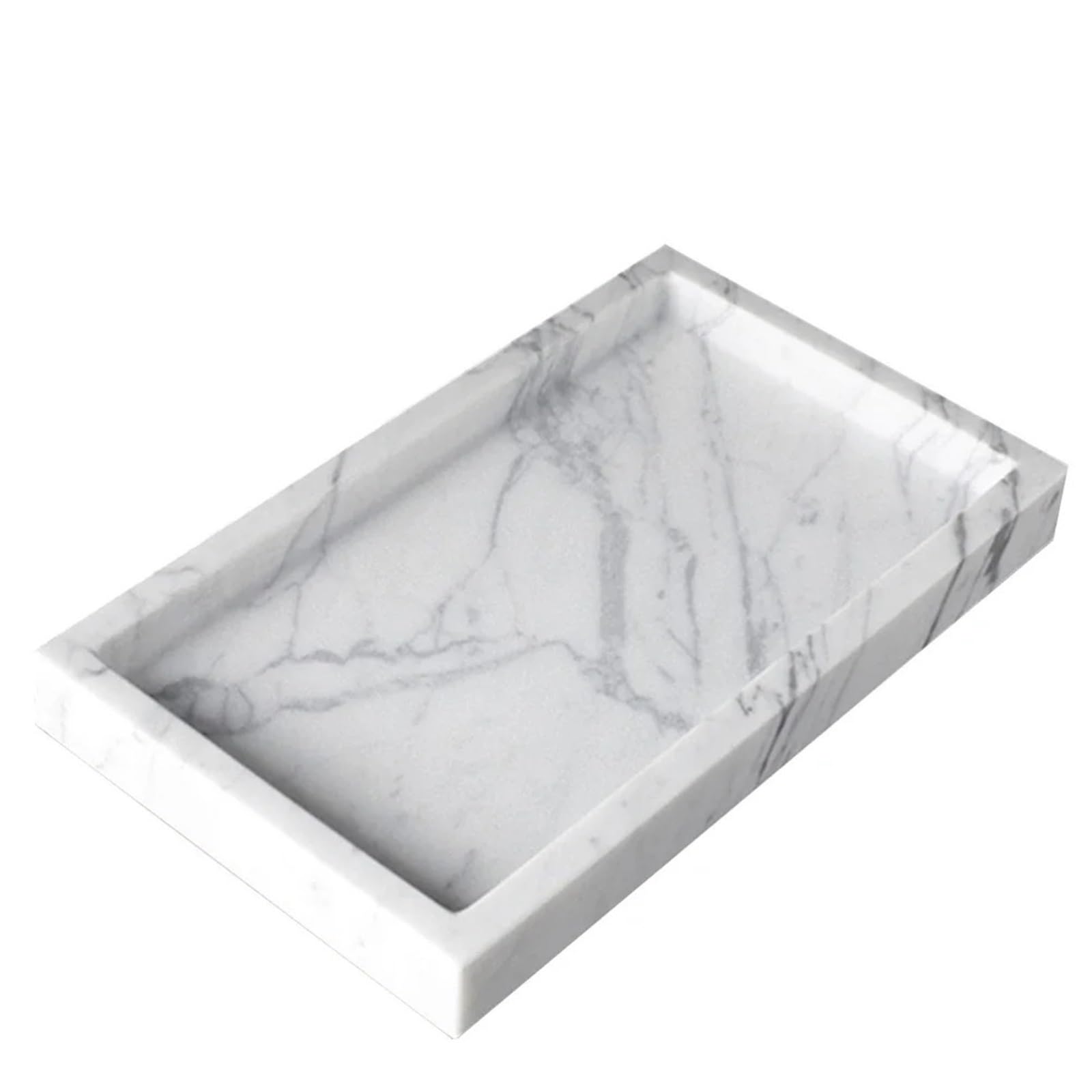 Bathroom Stone Tray Handmade 30x20x3CM Natural Marble Yellow Travertine Rectangle Vanity Tray Stone Organizer(White)