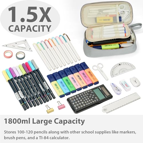 Image of SPACEMATE Pencil Case Pouch Box Bag School Supplies Girls Boys Kids, Cute Preppy Stuff Large Big Capacity Aesthetic Pen Organizer, Back to College Stationary, Light Gray, Standard Stlye, 1800ml