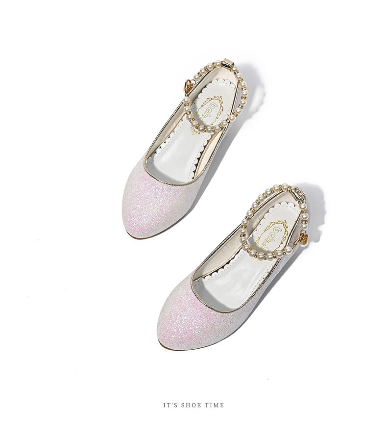 Girls Dress Shoes with Pearls Ankle Strap Mary Jane Elegant Low Heels Wedding Party Princess Shoes2