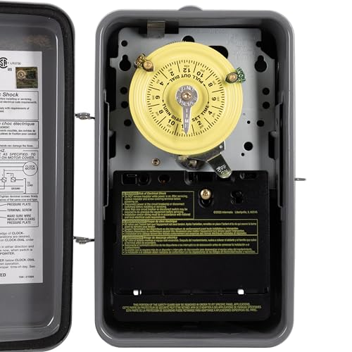 Image of Intermatic T101R 24-Hour Mechanical Timer Switch - 120V SPST, Type 3R Indoor /Outdoor Metal Enclosure, Heavy Duty, Manual Override, 40 Amp - Ideal for Lights, Pumps, Fans, and HVAC Systems