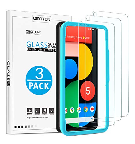 OMOTON [3 Pack] Screen Protector for Google Pixel 5 - Tempered Glass/Alignment Frame/Anti Scratch Screen Protector for Google Pixel 5