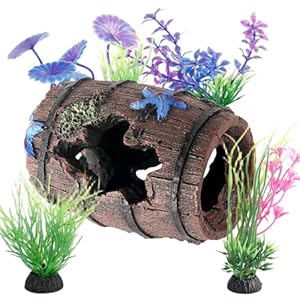 Fish Tank Decorations Small Fish Tank Ornaments Fishs Tanks Cave Aquarium Ornaments Aquarium Decoration Aquariums Broken Barrel Cave Decor and 5 Fishs Tanks Plants for Betta Hiding