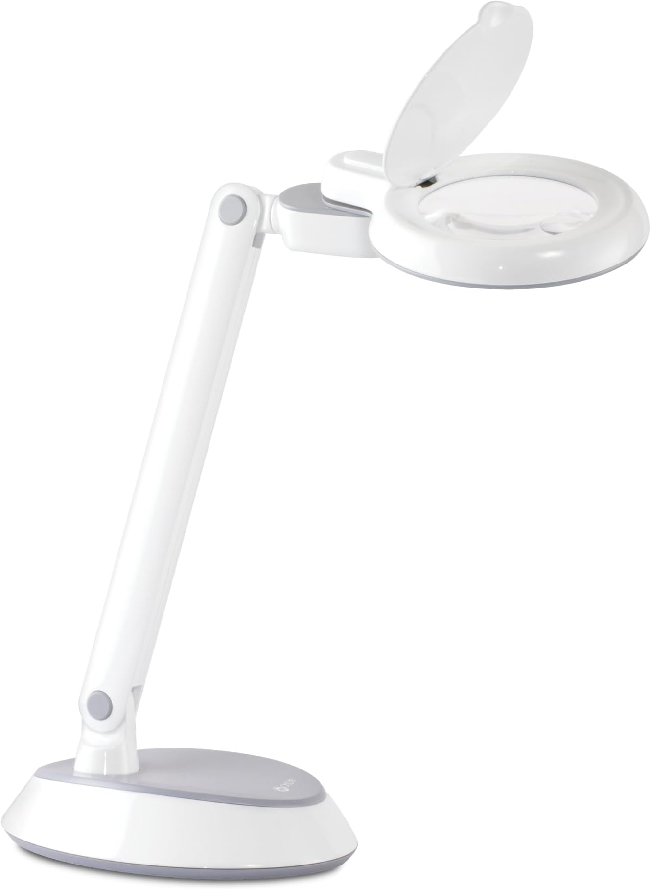 LED Space-Saving Magnifier Desk Lamp with Optical-Grade Magnification (White)