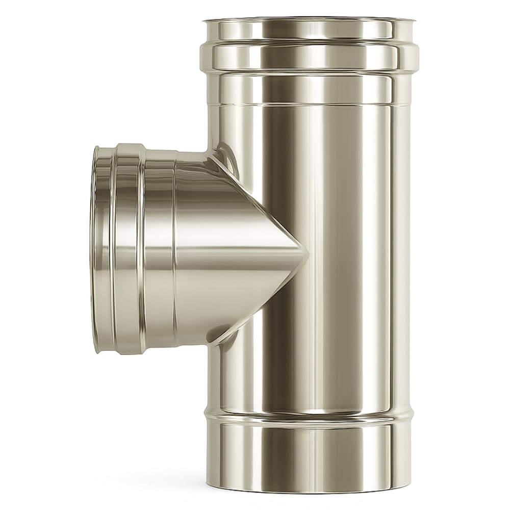 FORTUNATO Raccordo a T 90° Doppia Parete in Acciaio Inox AISI 316, Isolamento Termico, Collegamento a 90° per Canna Fumaria, Efficienza Scarico Fumi (Ø 200/250 mm)