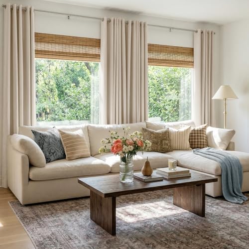 Image of 100% Blackout Shield Linen Textured Total Blackout Curtains for Bedroom 72 Inches Long, Oatmeal Grommet Curtains for Living Room, Thermal Insulated Room Darkening Drapes, 50 inch W x 72 inch L, 2 Panels