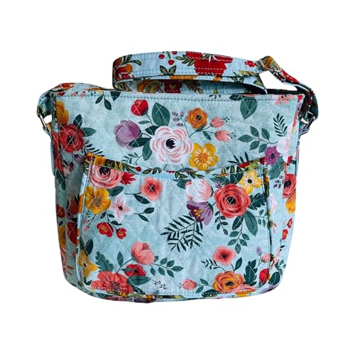 Women's Quilted Crossbody Bag Handmade Cotton Fabric Purse Messenger Handbag Multi Pocket Travel Satchel Purse