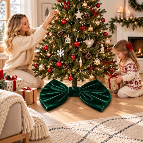 35.4in Large Base Bow Christmas Tree Skirt Decor Mat for Holiday Display - image 9