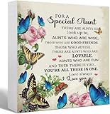 Aunt Gift From Niece Or Nephew for A Special Aunt Quote Butterfly Wood Block Sign Desk Decor for Aunt Mother\Us Day Birthday Gifts for Aunt 5x5 Inch Block for Living Room Bedroom Shelf Tabletop Decor